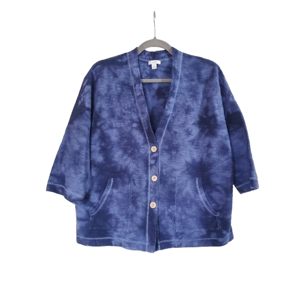 Pure Jill (J. Jill) Oversized Blue Tie Dye Cardigan Sweater w/Pockets, Size XS - Picture 1 of 11
